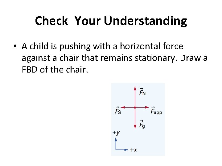 Check Your Understanding • A child is pushing with a horizontal force against a