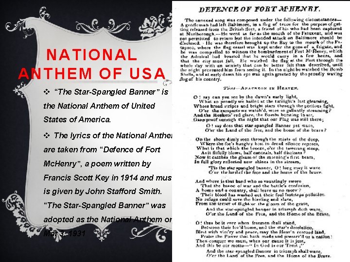 NATIONAL ANTHEM OF USA v “The Star-Spangled Banner” is the National Anthem of United