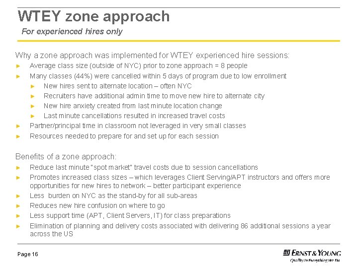 WTEY zone approach For experienced hires only Why a zone approach was implemented for