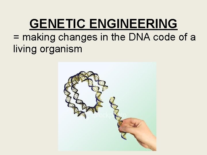 GENETIC ENGINEERING = making changes in the DNA code of a living organism 