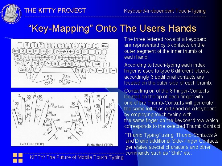 THE KITTY PROJECT Keyboard-Independent Touch-Typing “Key-Mapping” Onto The Users Hands The three lettered rows