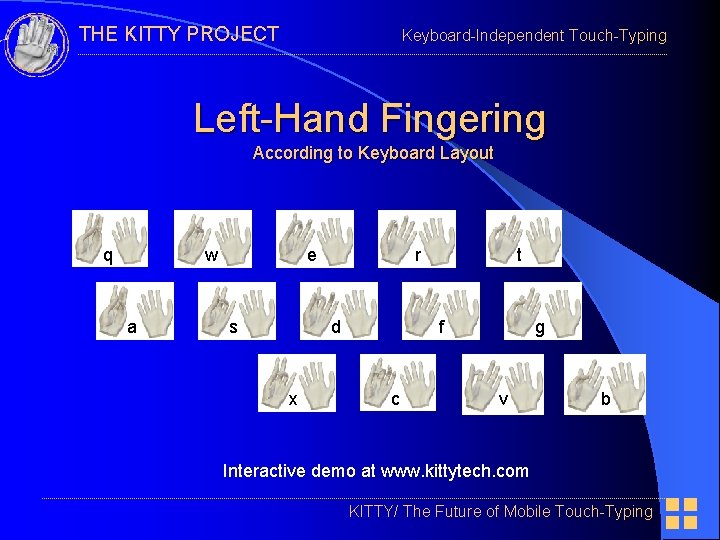 THE KITTY PROJECT Keyboard-Independent Touch-Typing Left-Hand Fingering According to Keyboard Layout q q w
