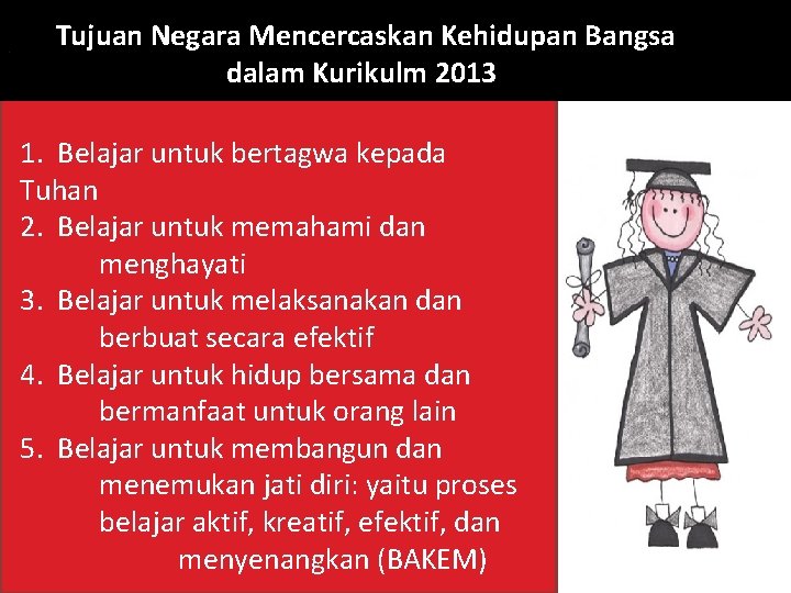 . Tujuan Negara Mencercaskan Kehidupan Bangsa dalam Kurikulm 2013 1. Belajar untuk bertagwa kepada