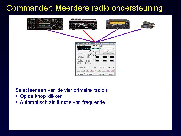 Commander: Meerdere radio ondersteuning Selecteer een van de vier primaire radio's • Op de
