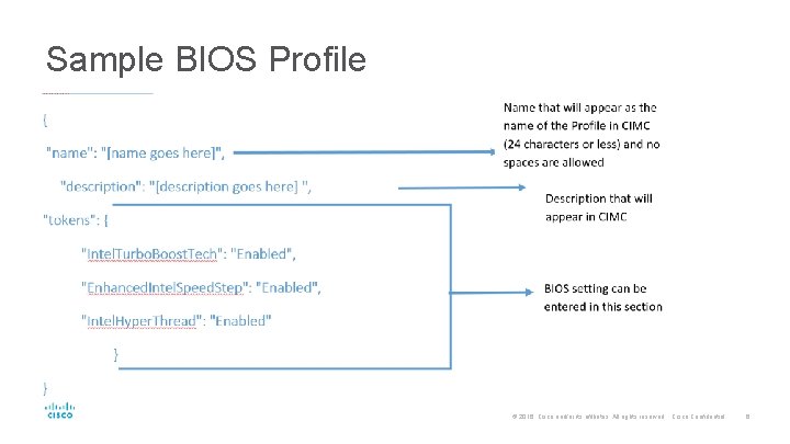 Sample BIOS Profile © 2016 Cisco and/or its affiliates. All rights reserved. Cisco Confidential