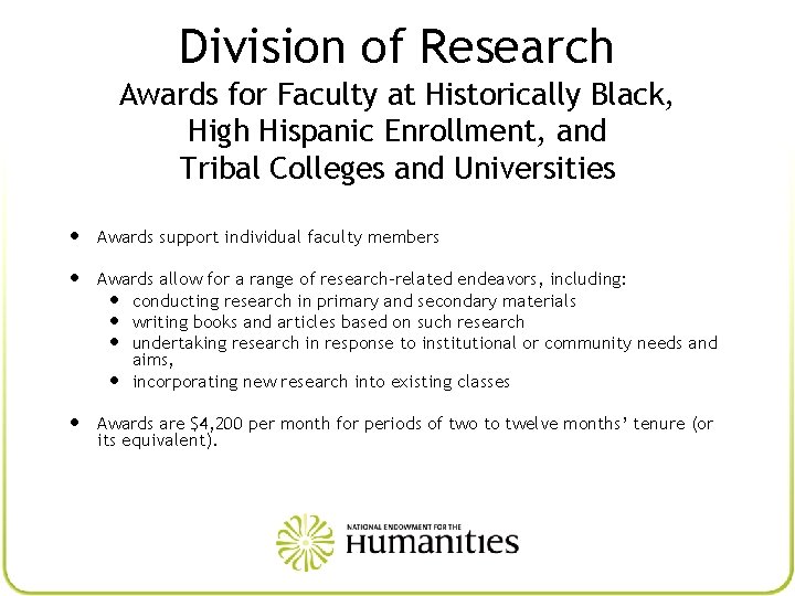 Division of Research Awards for Faculty at Historically Black, High Hispanic Enrollment, and Tribal