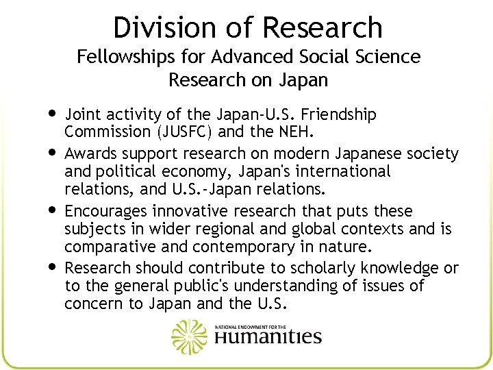 Division of Research Fellowships for Advanced Social Science Research on Japan • Joint activity