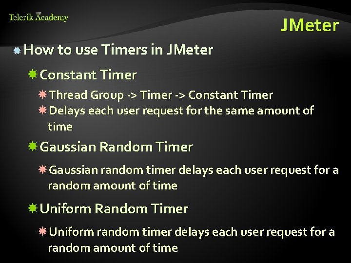 JMeter How to use Timers in JMeter Constant Timer Thread Group -> Timer ->