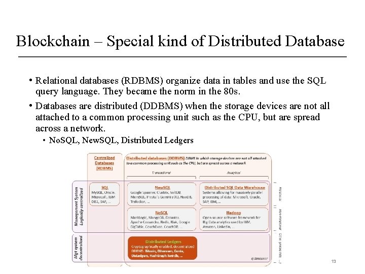 Blockchain – Special kind of Distributed Database • Relational databases (RDBMS) organize data in
