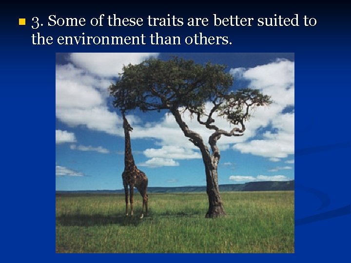 n 3. Some of these traits are better suited to the environment than others.