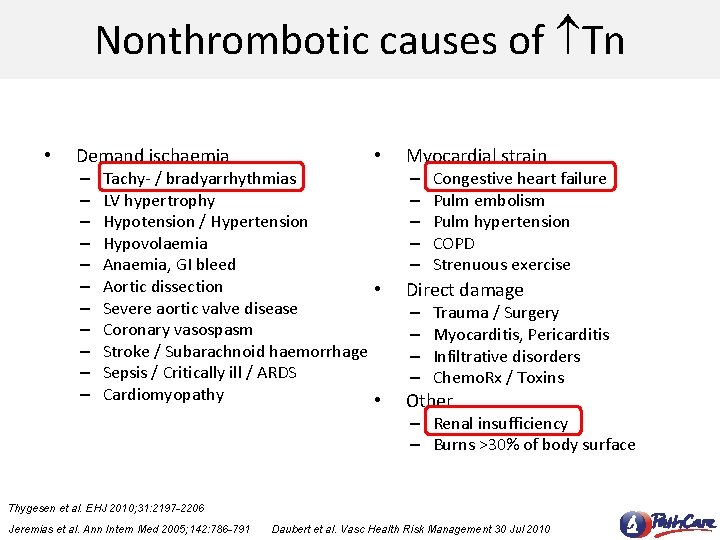 Nonthrombotic causes of Tn • Demand ischaemia – – – • Tachy- / bradyarrhythmias
