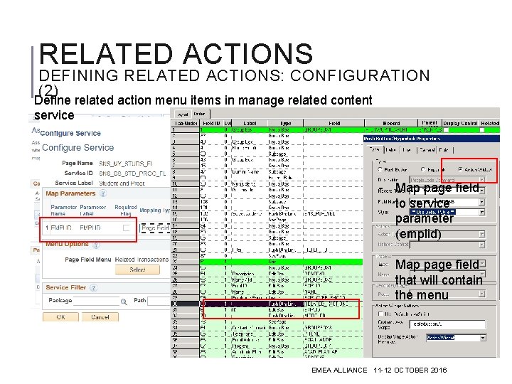 RELATED ACTIONS DEFINING RELATED ACTIONS: CONFIGURATION (2) Define related action menu items in manage
