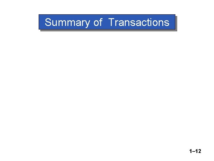 Summary of Transactions 1– 12 
