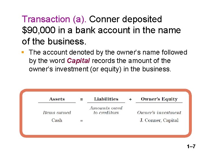 Transaction (a). Conner deposited $90, 000 in a bank account in the name of