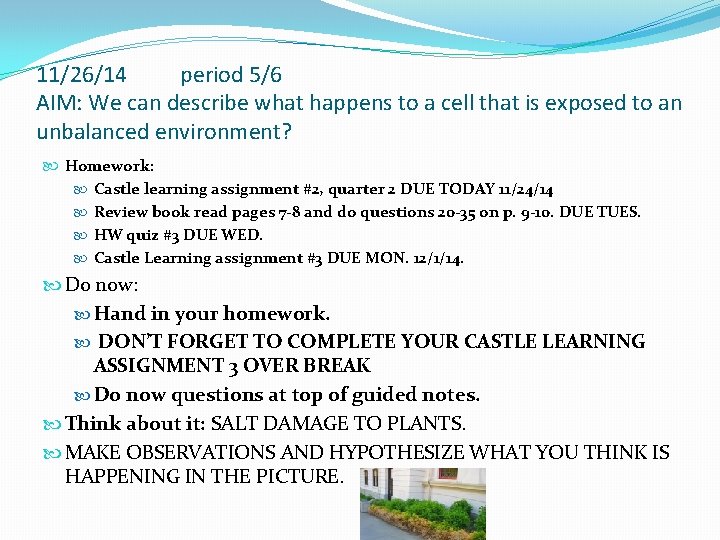11/26/14 period 5/6 AIM: We can describe what happens to a cell that is