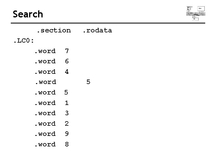 Search. section. LC 0: . word . rodata 7 6 4 5 5 1