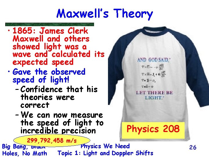 Maxwell’s Theory • 1865: James Clerk Maxwell and others showed light was a wave