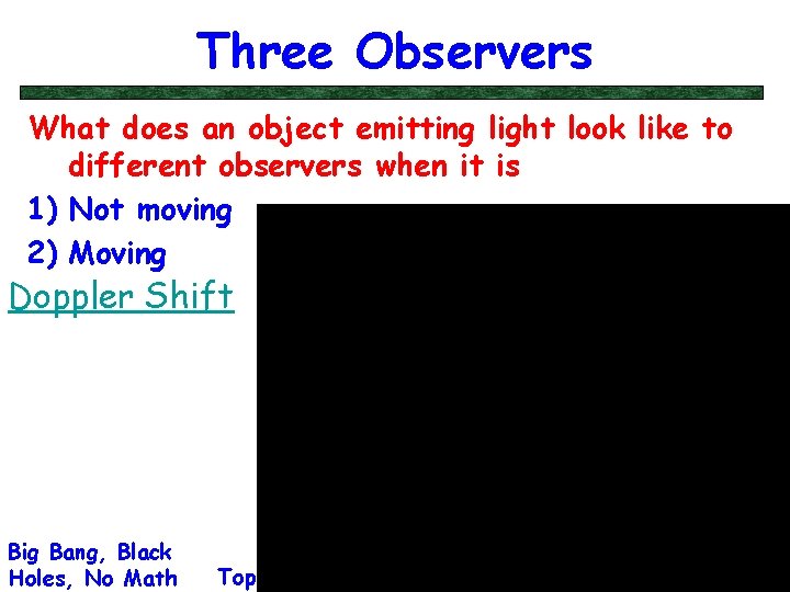 Three Observers What does an object emitting light look like to different observers when