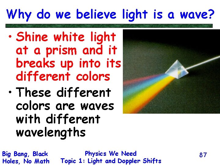 Why do we believe light is a wave? • Shine white light at a