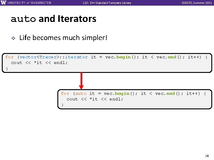 L 13: C++ Standard Template Library CSE 333, Summer 2021 auto and Iterators v