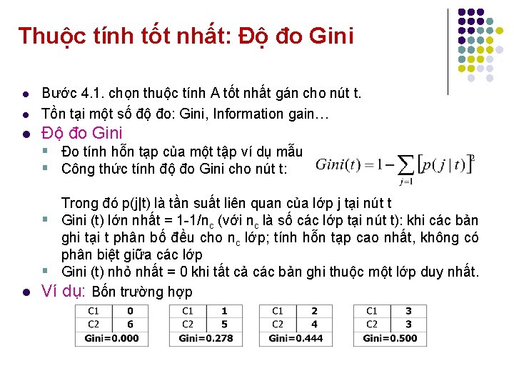 Thuộc tính tốt nhất: Độ đo Gini l Bước 4. 1. chọn thuộc tính