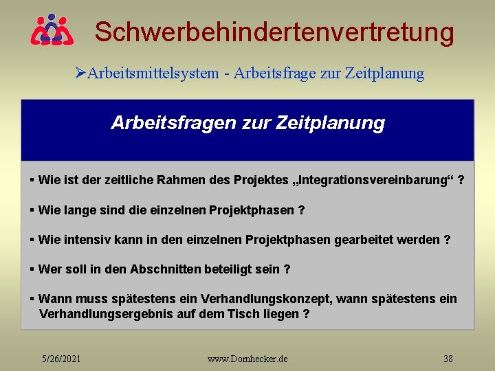 Schwerbehindertenvertretung ØArbeitsmittelsystem - Arbeitsfrage zur Zeitplanung Arbeitsfragen zur Zeitplanung § Wie ist der zeitliche