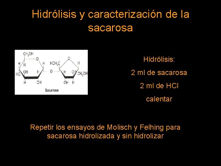 Hidrólisis y caracterización de la sacarosa Hidrólisis: 2 ml de sacarosa 2 ml de