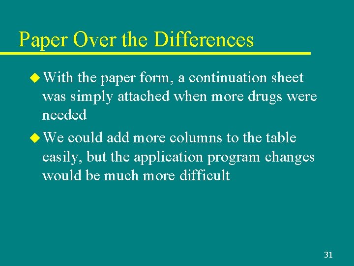 Paper Over the Differences u With the paper form, a continuation sheet was simply Paper Over the Differences u With the paper form, a continuation sheet was simply