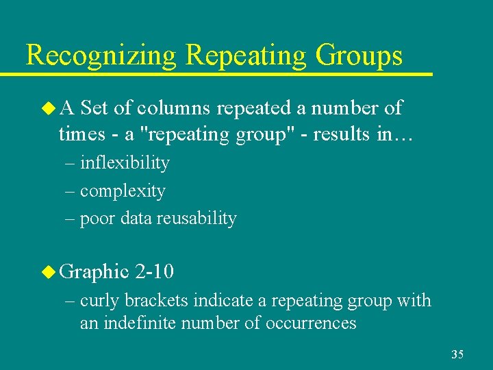 Recognizing Repeating Groups u. A Set of columns repeated a number of times - Recognizing Repeating Groups u. A Set of columns repeated a number of times -