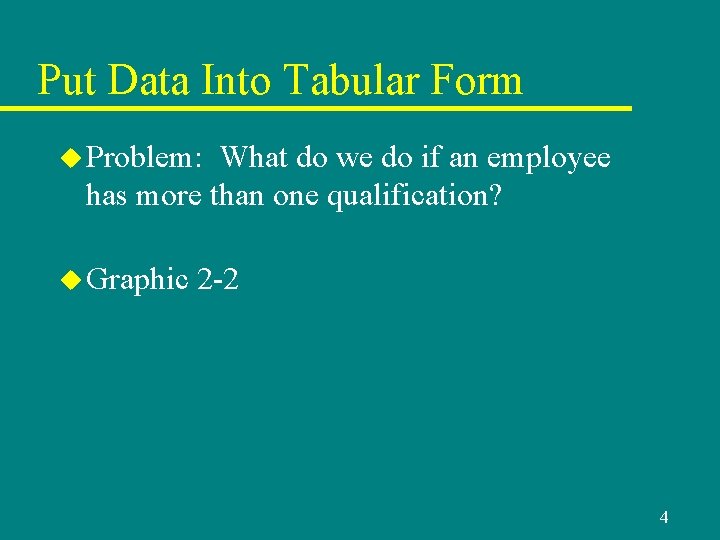 Put Data Into Tabular Form u Problem: What do we do if an employee Put Data Into Tabular Form u Problem: What do we do if an employee