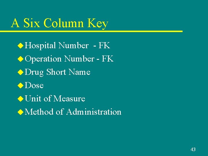 A Six Column Key u Hospital Number - FK u Operation Number - FK A Six Column Key u Hospital Number - FK u Operation Number - FK