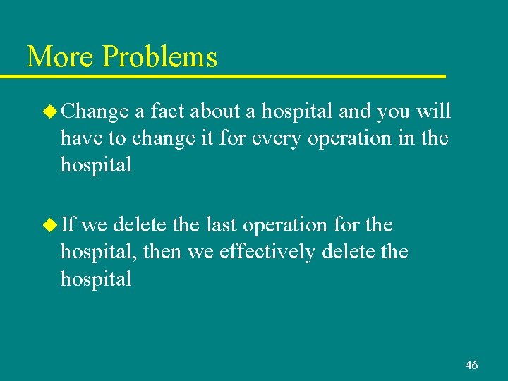More Problems u Change a fact about a hospital and you will have to More Problems u Change a fact about a hospital and you will have to