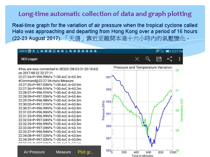 Long-time automatic collection of data and graph plotting Real-time graph for the variation of