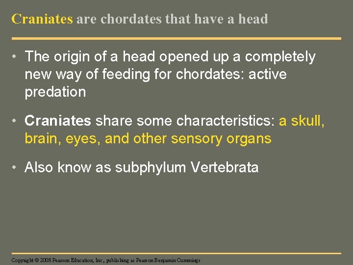 Craniates are chordates that have a head • The origin of a head opened