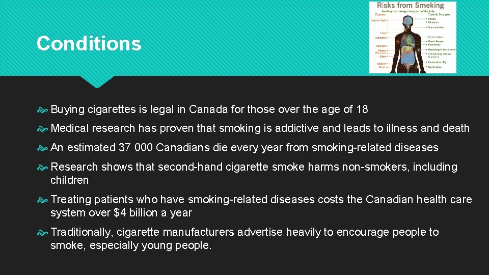 Conditions Buying cigarettes is legal in Canada for those over the age of 18