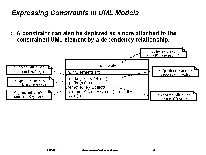 Expressing Constraints in UML Models A constraint can also be depicted as a note