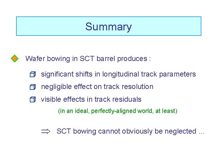 Summary Wafer bowing in SCT barrel produces : significant shifts in longitudinal track parameters