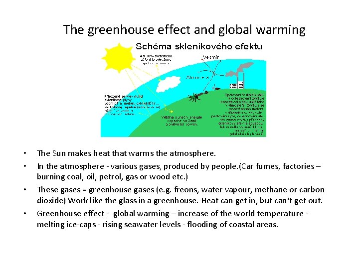 The greenhouse effect and global warming • • The Sun makes heat that warms