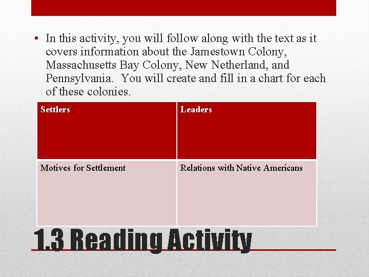  • In this activity, you will follow along with the text as it