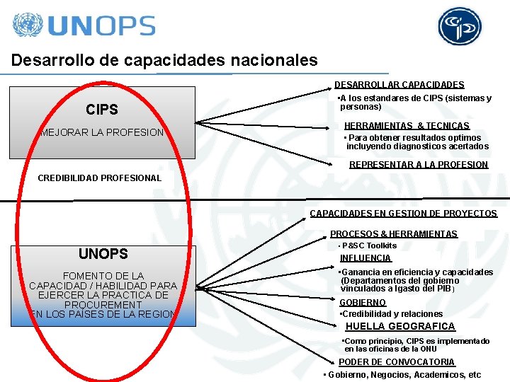 Desarrollo de capacidades nacionales DESARROLLAR CAPACIDADES CIPS MEJORAR LA PROFESION • A los estandares