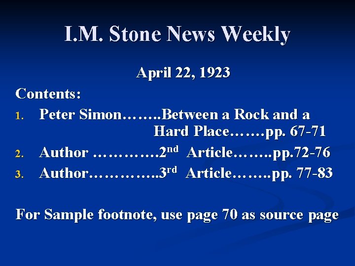 I. M. Stone News Weekly April 22, 1923 Contents: 1. Peter Simon……. . Between