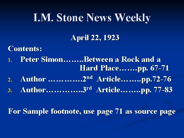 I. M. Stone News Weekly April 22, 1923 Contents: 1. Peter Simon……. . Between