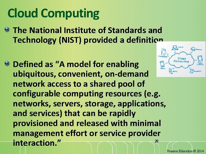Cloud Computing The National Institute of Standards and Technology (NIST) provided a definition. Defined