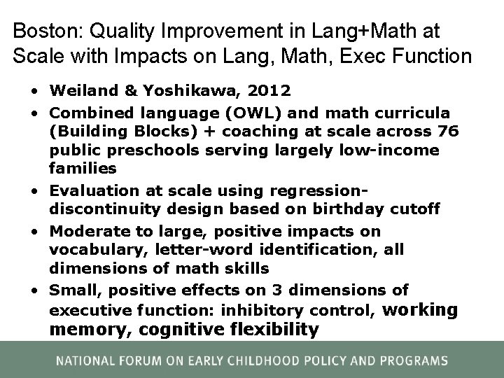 Boston: Quality Improvement in Lang+Math at Scale with Impacts on Lang, Math, Exec Function