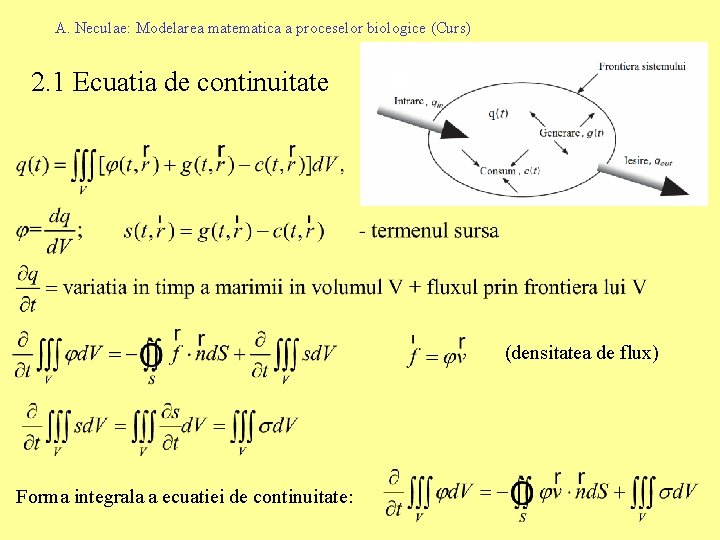 A. Neculae: Modelarea matematica a proceselor biologice (Curs) 2. 1 Ecuatia de continuitate (densitatea