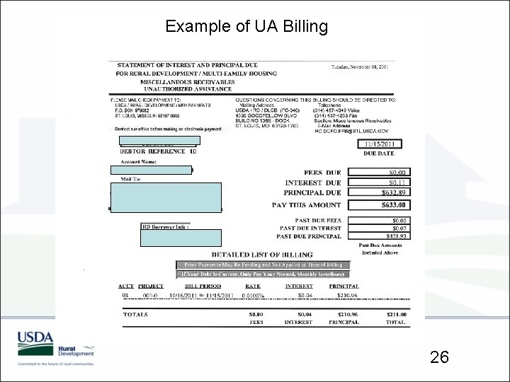 Example of UA Billing 26 