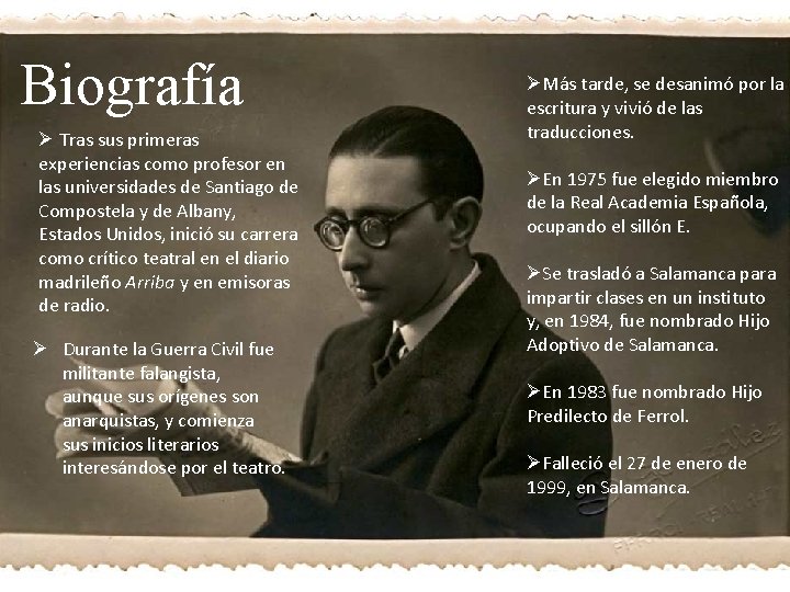 Biografía Ø Tras sus primeras experiencias como profesor en las universidades de Santiago de