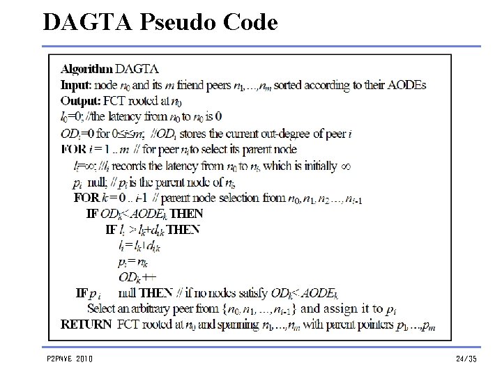 DAGTA Pseudo Code P 2 PNVE 2010 24/35 