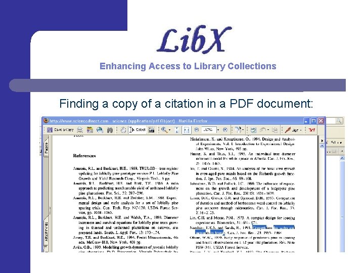 Enhancing Access to Library Collections Finding a copy of a citation in a PDF