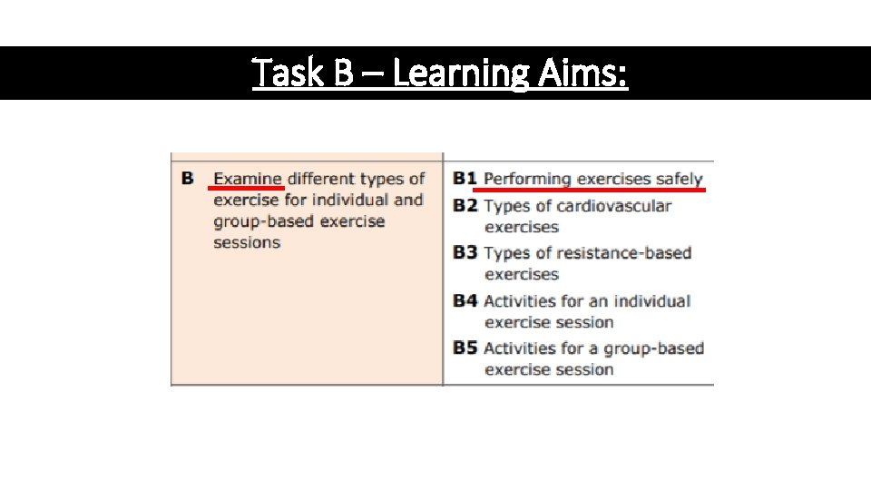 Task B – Learning Aims: 